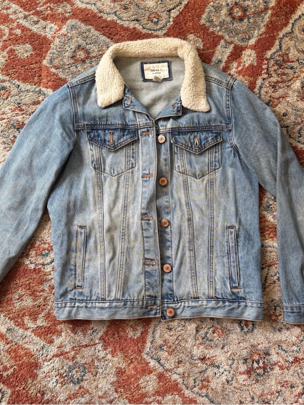 Forever 21 Light Blue Denim Sherpa Jacket